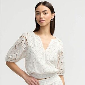 🆕 NVLT Women s Puff Sleeve Eyelet Top Size XL